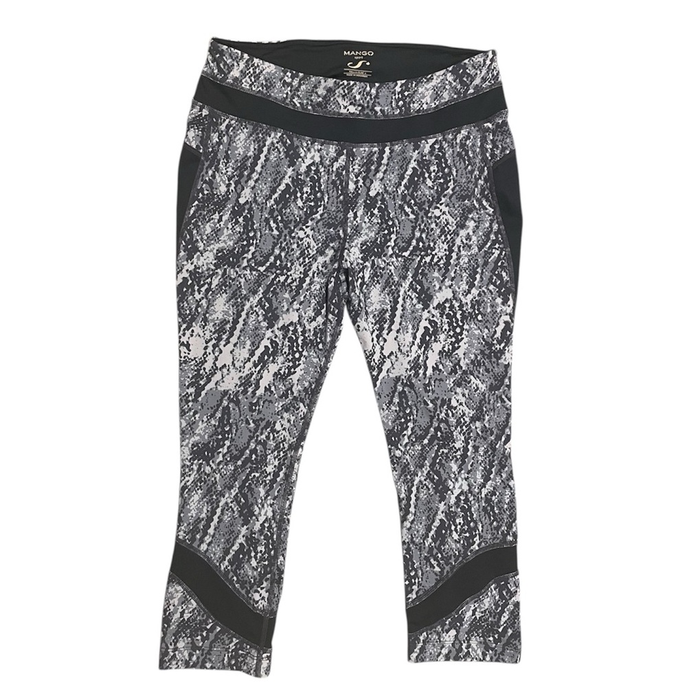 MANGO Sport Snake Print Cropped Leggings Black Gray  Size L
